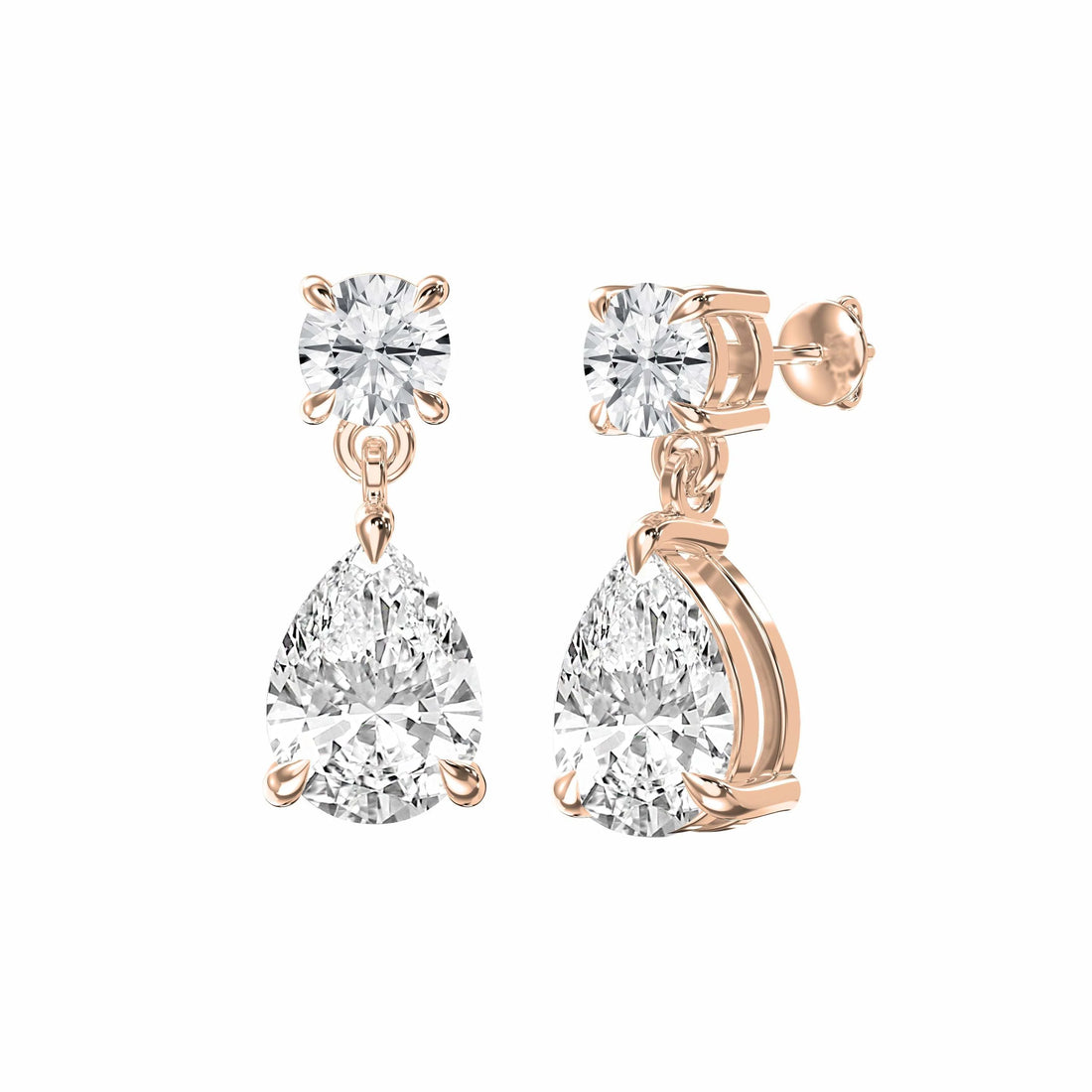 1.5 ct Pear Cut Moissanite Drop Earrings with Round Solitaire Studs in 925 Sterling Silver