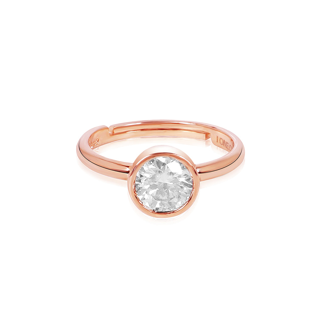 Round Moissanite Bezel Set Solitaire Ring - 1 Carat In 14K Rose Gold Plated (Adjustable)