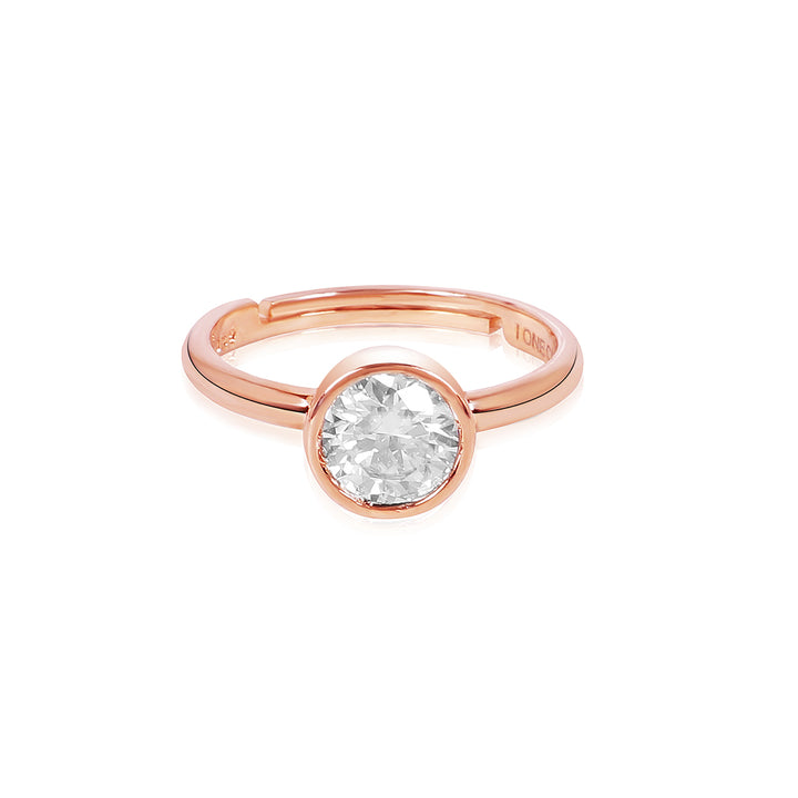 Round Moissanite Bezel Set Solitaire Ring - 1 Carat In 14K Rose Gold Plated (Adjustable)