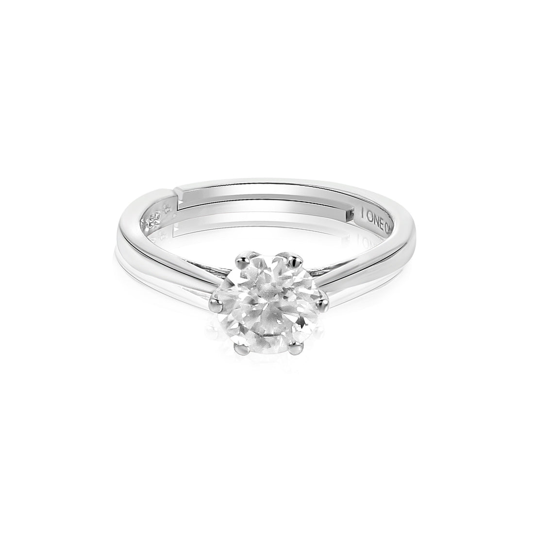 Round Moissanite Six Prong Solitaire Ring - 1.87 Ctw In 14K White Gold Plated (Adjustable)
