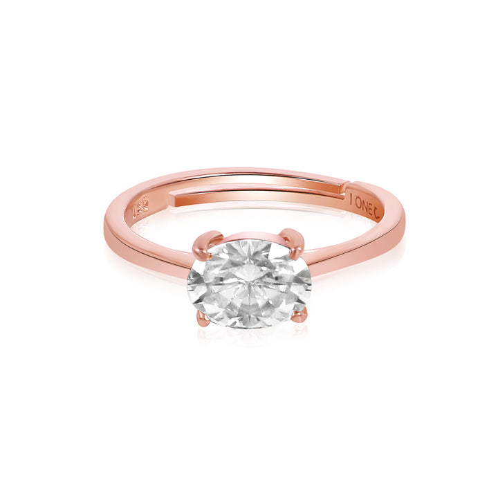 Oval Moissanite East-West Solitaire Ring - 1 Carat In 14K Rose Gold Plated (Adjustable)
