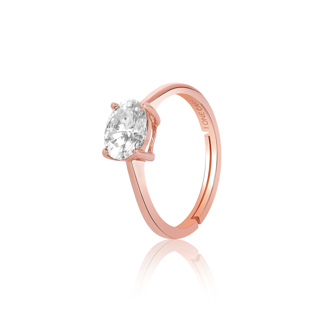 Oval Moissanite East-West Solitaire Ring - 1 Carat In 14K Rose Gold Plated (Adjustable)