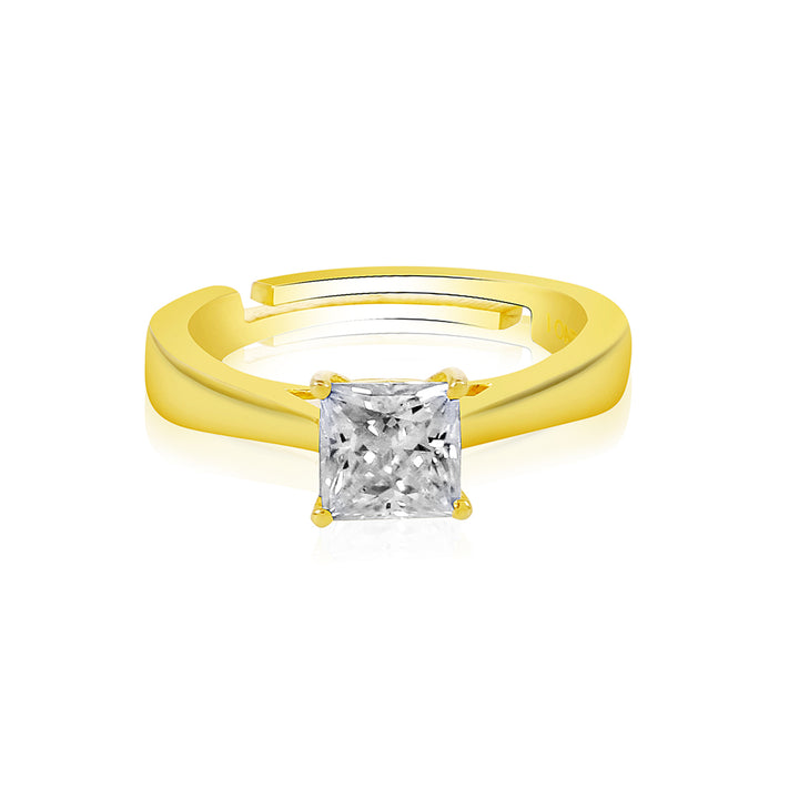 Princess Moissanite Four Prong Solitaire Ring - 1 Carat In 14K Yellow Gold Plated (Adjustable)