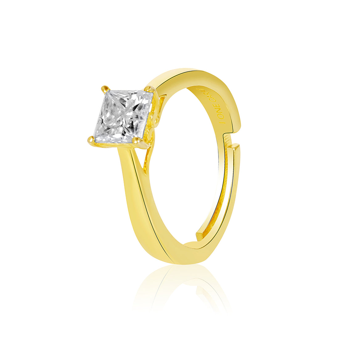Princess Moissanite Four Prong Solitaire Ring - 1 Carat In 14K Yellow Gold Plated (Adjustable)