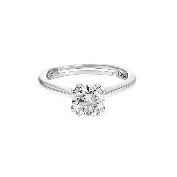 Round Moissanite Double Prong Solitaire Ring - 1 Carat In 14K White Gold Plated (Adjustable)