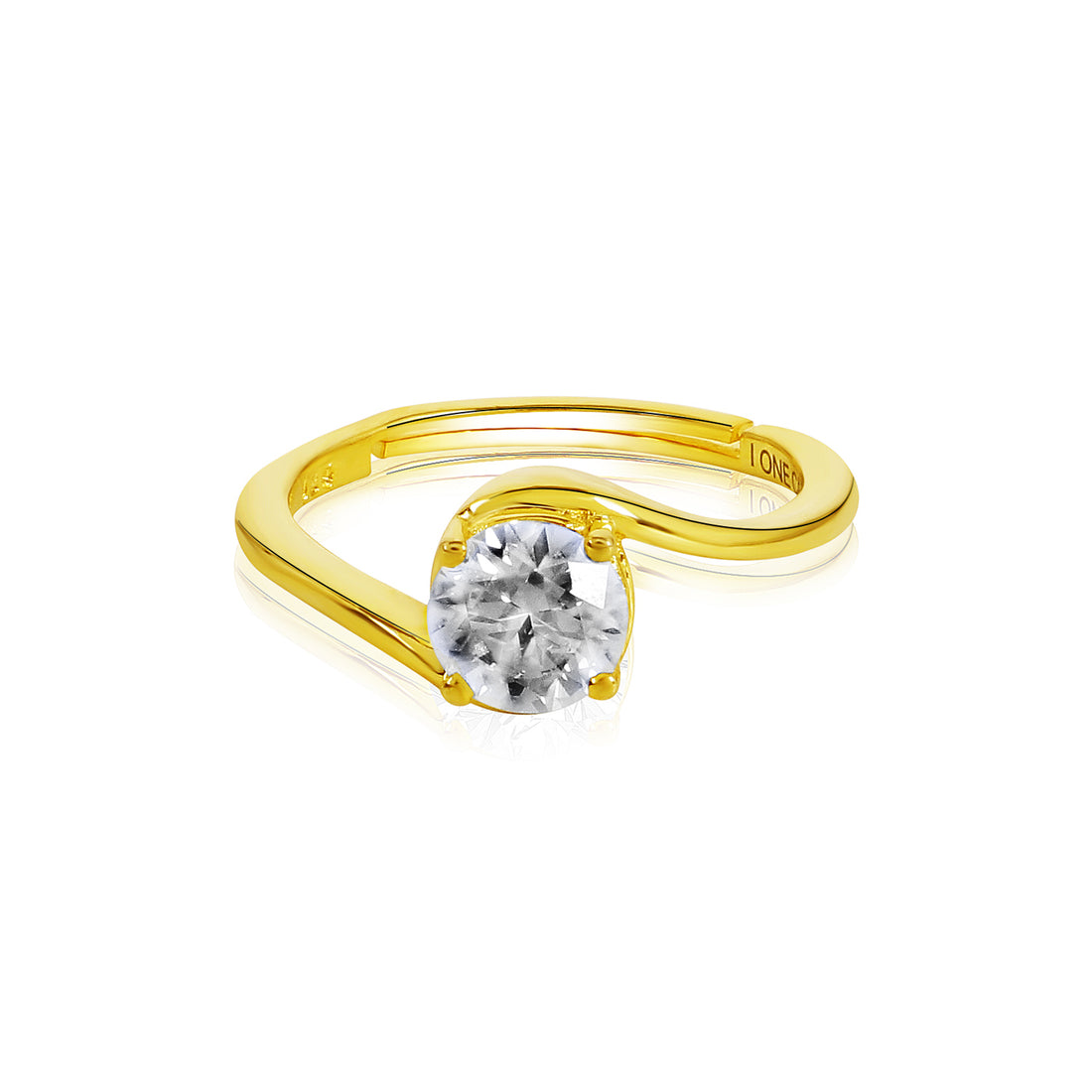 Moissanite Swirl Bypass Solitaire Ring - 1 Carat 14K Yellow Gold Plated (Adjustable)