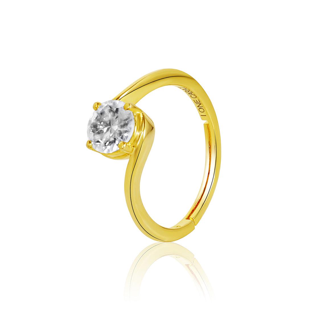 Moissanite Swirl Bypass Solitaire Ring - 1 Carat 14K Yellow Gold Plated (Adjustable)