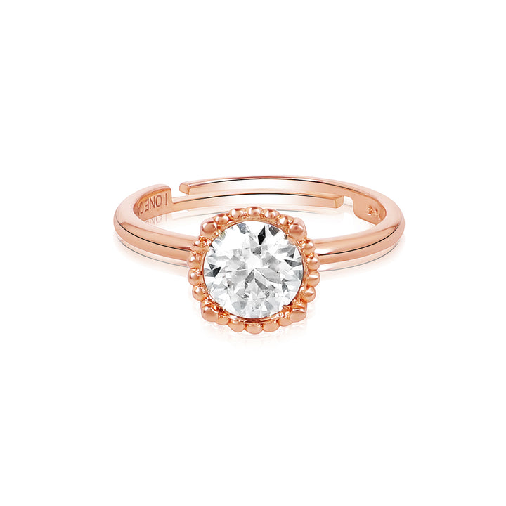 Round Moissanite Beaded Solitaire Ring - 1 Carat In 14K Rose Gold Plated (Adjustable)
