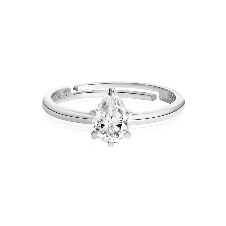 Pear Moissanite Solitaire Ring - 1 Carat In 14K White Gold Plated (Adjustable)