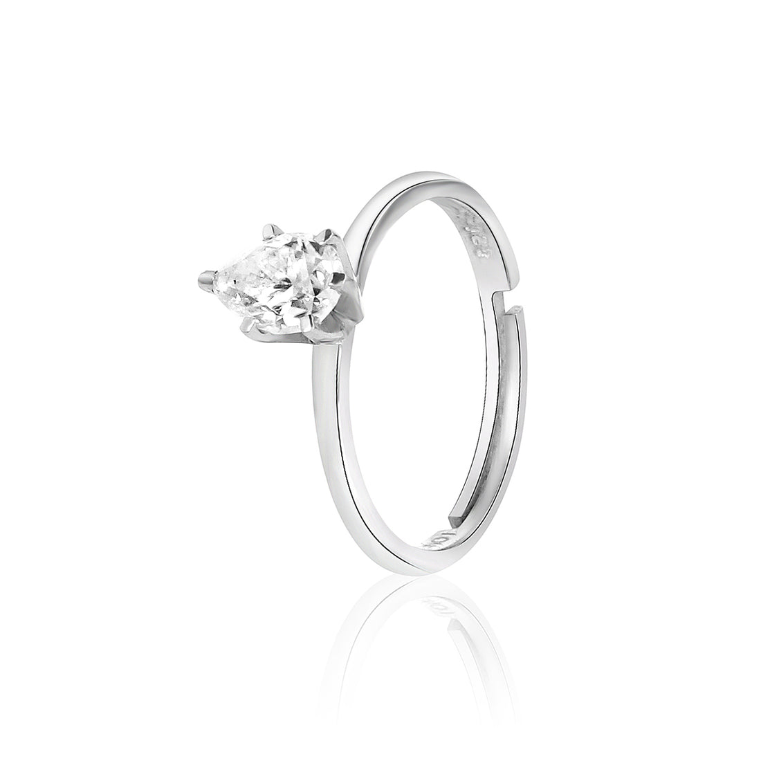 Pear Moissanite Solitaire Ring - 1 Carat In 14K White Gold Plated (Adjustable)
