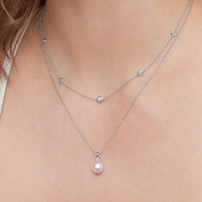 1 CT Round Cut Station Moissanite Necklace Gold Plated