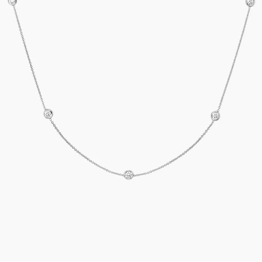 1 CT Round Cut Station Moissanite Necklace Gold Plated