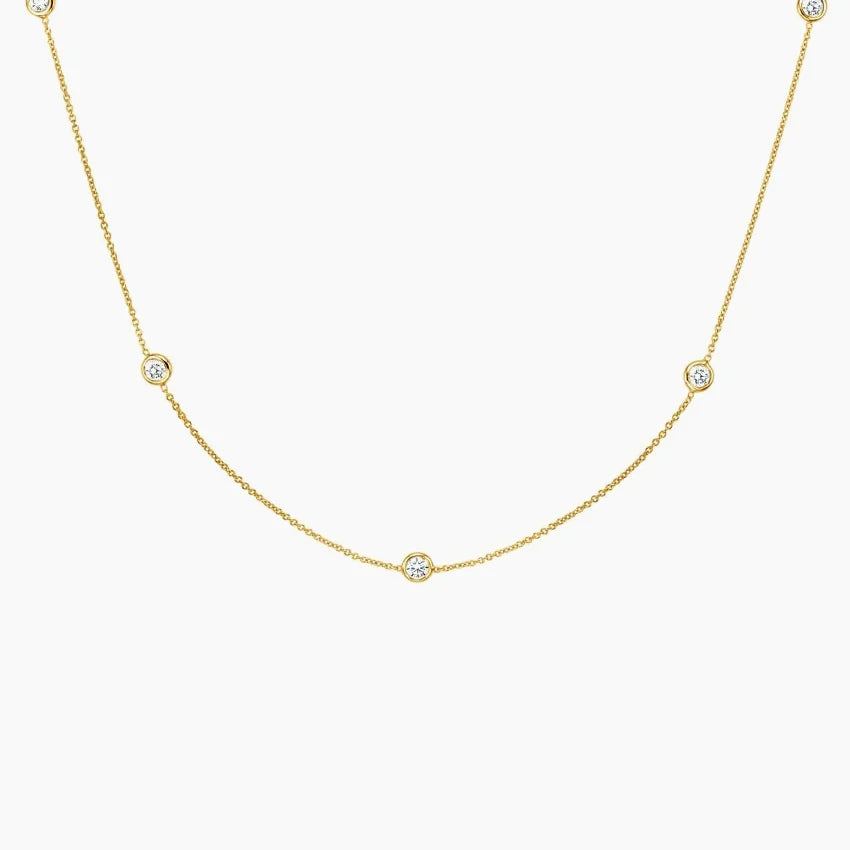 1 CT Round Cut Station Moissanite Necklace Gold Plated