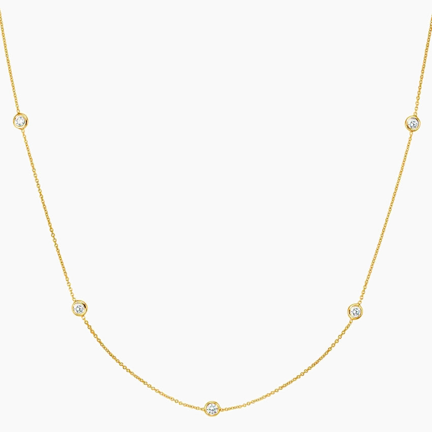 1 CT Round Cut Station Moissanite Necklace Gold Plated