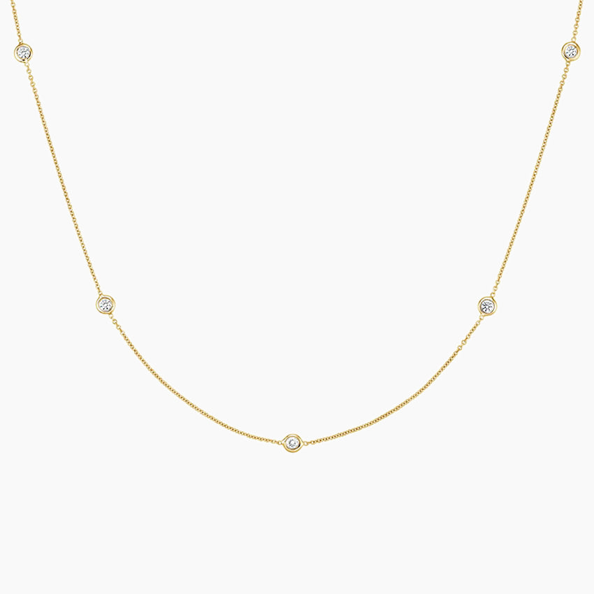 1 CT Round Cut Bezel Station Moissanite 36 Inch Necklace Gold Plated