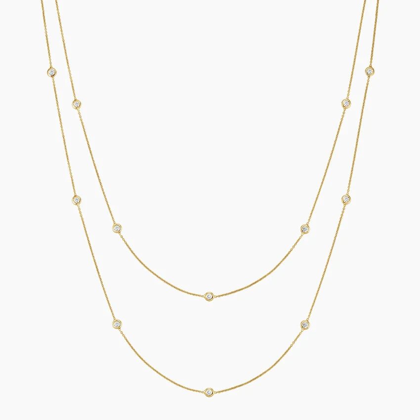 1 CT Round Cut Bezel Station Moissanite 36 Inch Necklace Gold Plated