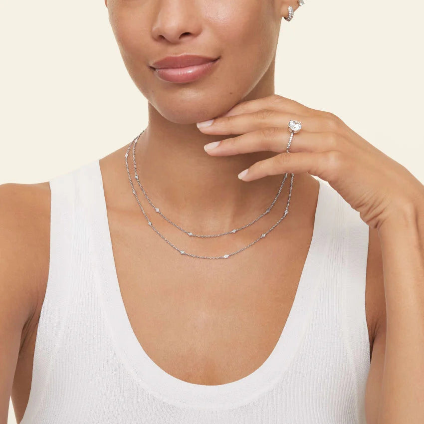 0.50 CT Round Cut Station Moissanite Necklace Gold Plated