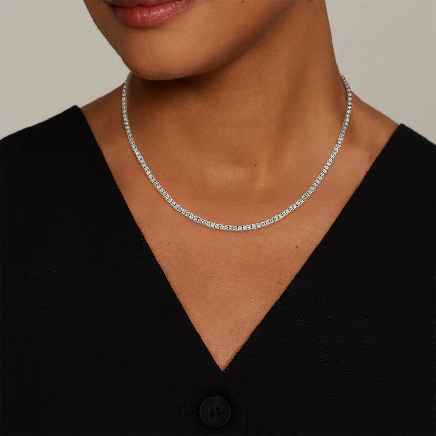 5 CT Round Cut Moissanite Diamond Four Prong Tennis Silver Necklace