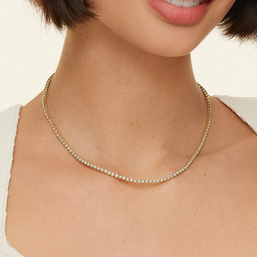 4 CT Round Cut Bezel Moissanite Diamond Tennis Necklace Gold Plated