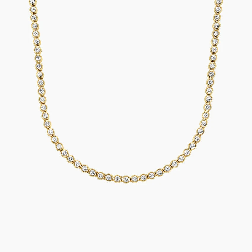 4 CT Round Cut Bezel Moissanite Diamond Tennis Necklace Gold Plated