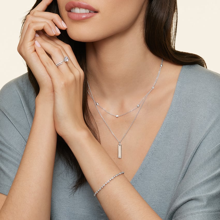 1 CT Round Cut Station Moissanite Necklace Gold Plated