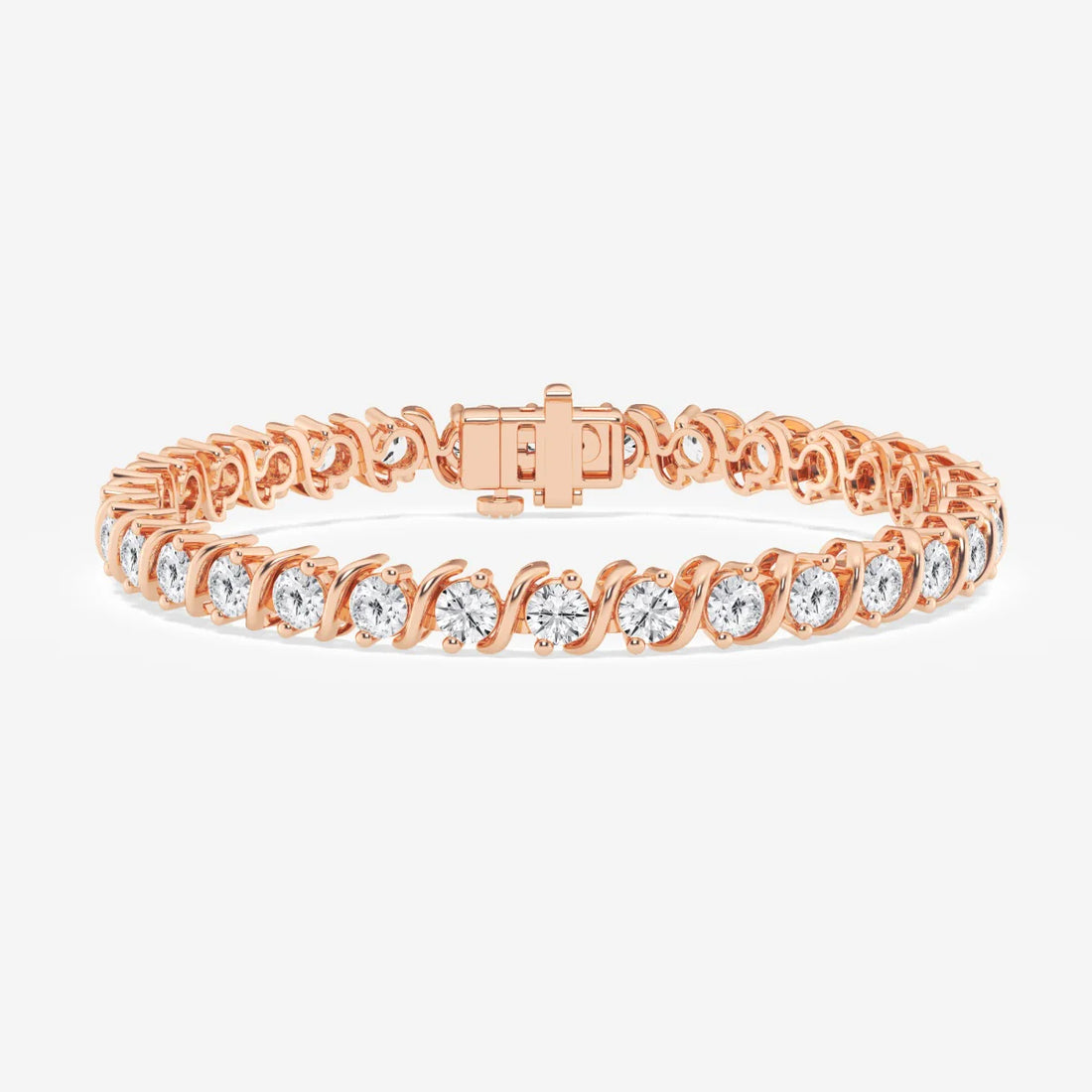 Round Cut Moissanite Diamond "S" Tennis Bracelet in 14K Yellow Plated
