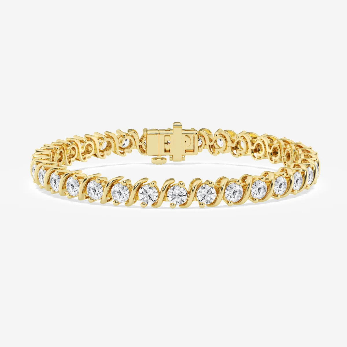 Round Cut Moissanite Diamond "S" Tennis Bracelet in 14K Yellow Plated