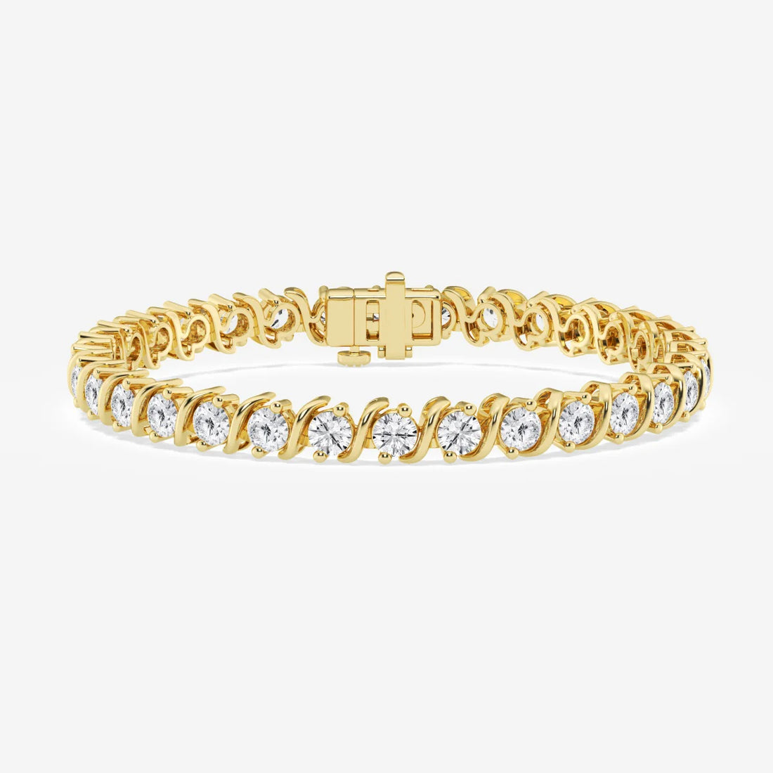 Round Cut Moissanite Diamond "S" Tennis Bracelet in 14K Yellow Plated