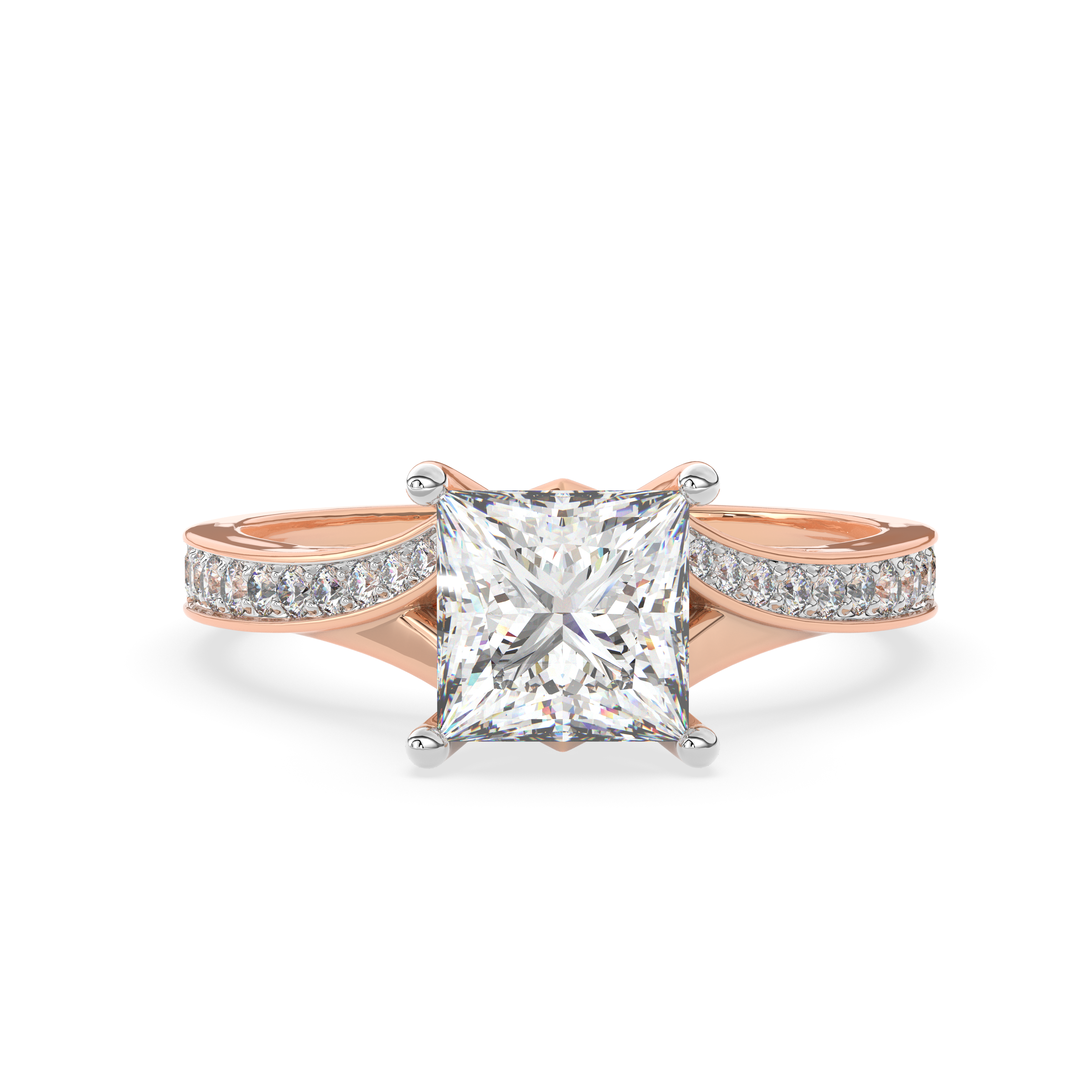 1.03 CARAT Square Moissanite Solitaire with Side Accents Engagement Ring in 14K Yellow Gold Plated