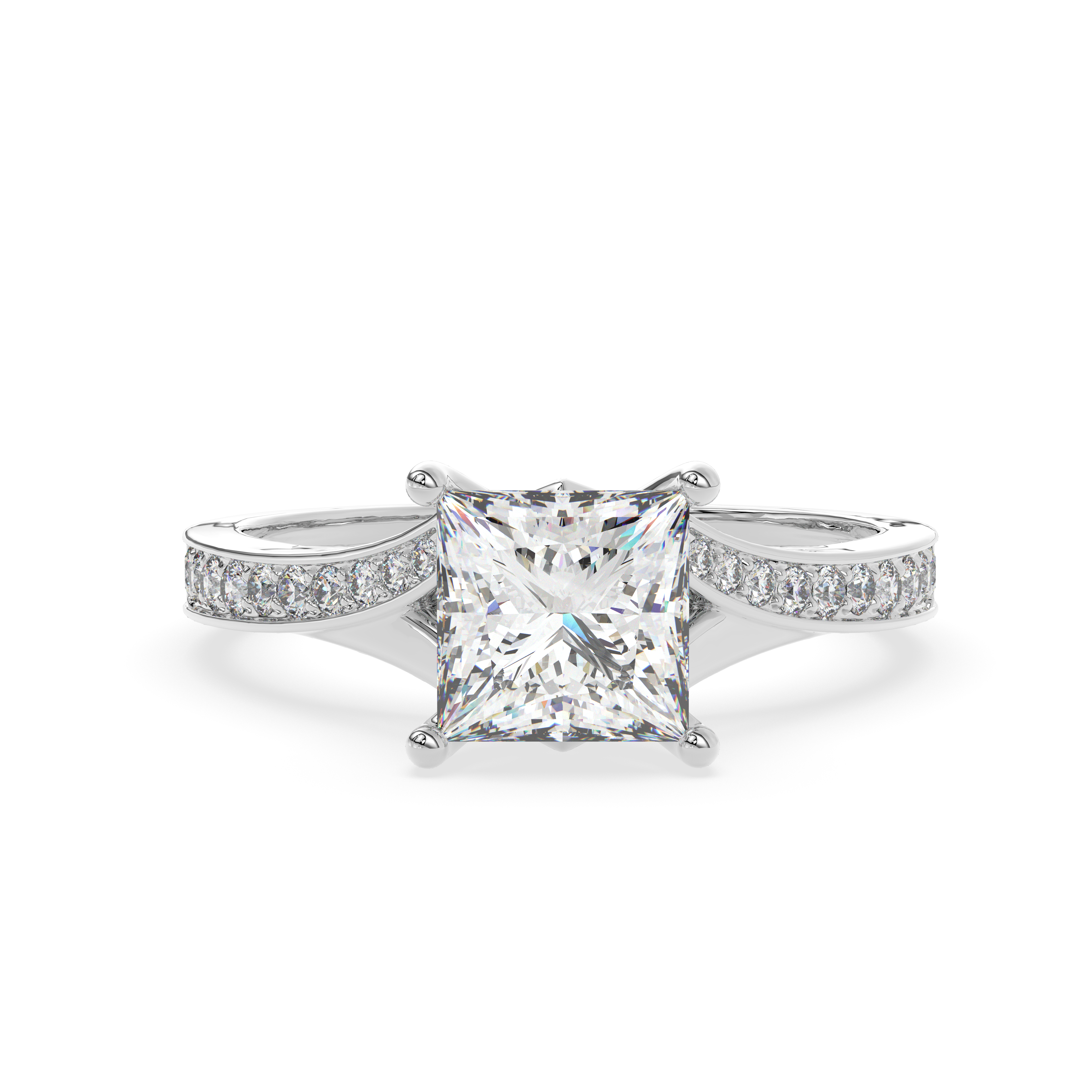 1.03 CARAT Square Moissanite Solitaire with Side Accents Engagement Ring in 14K Yellow Gold Plated