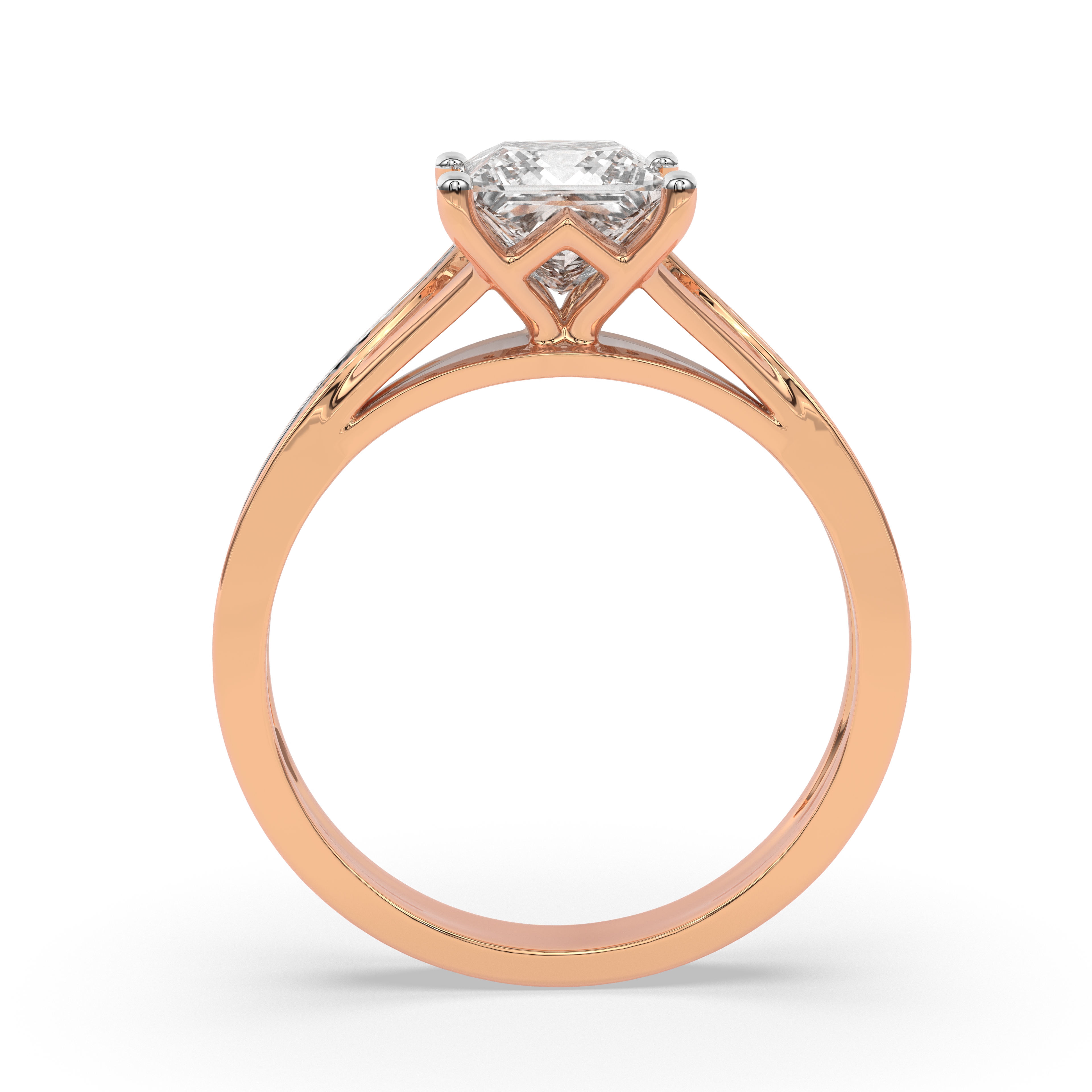 1.03 CARAT Square Moissanite Solitaire with Side Accents Engagement Ring in 14K Yellow Gold Plated