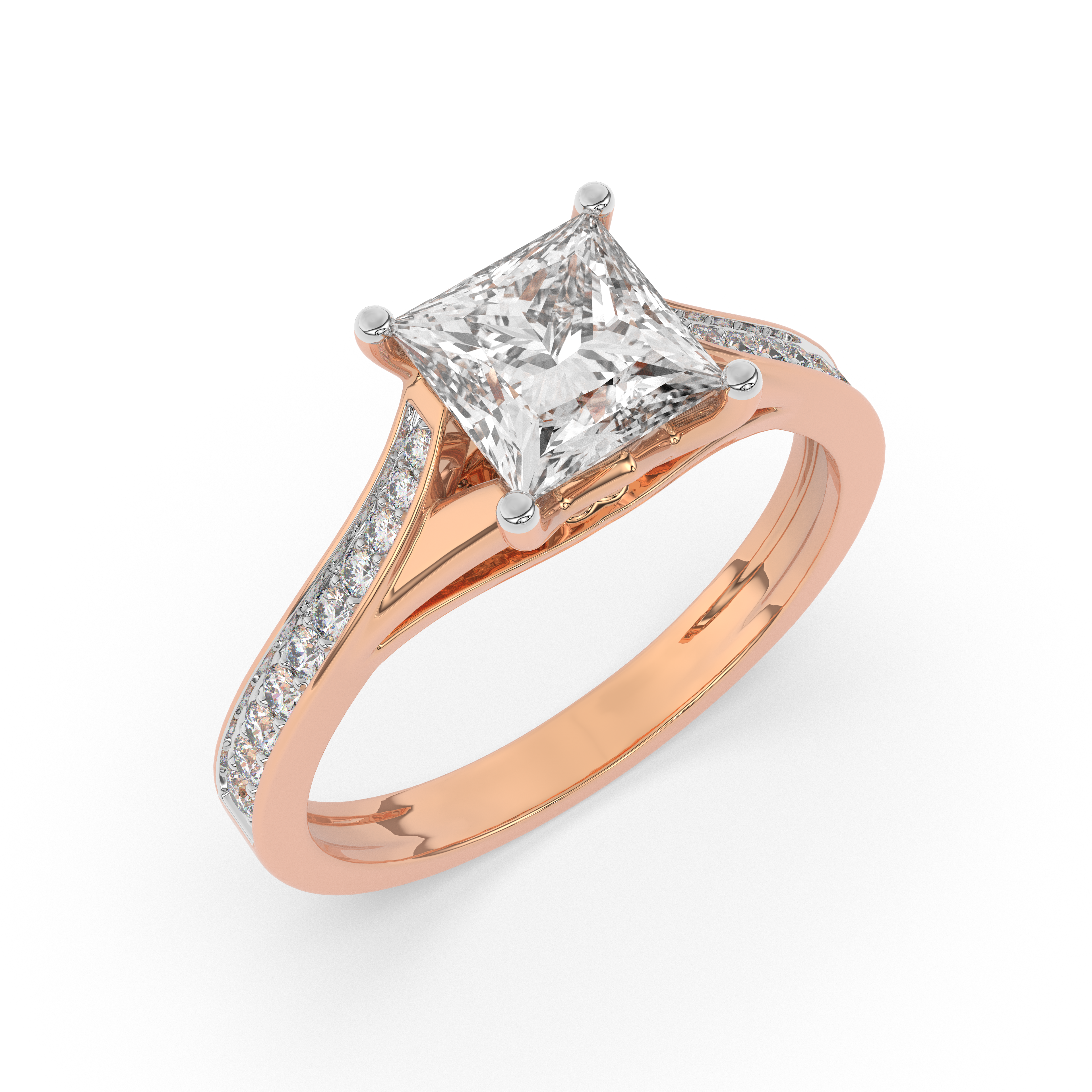 1.03 CARAT Square Moissanite Solitaire with Side Accents Engagement Ring in 14K Yellow Gold Plated