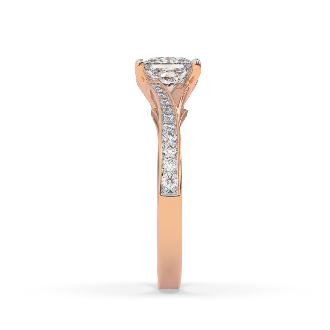 1.03 CARAT Square Moissanite Solitaire with Side Accents Engagement Ring in 14K Yellow Gold Plated