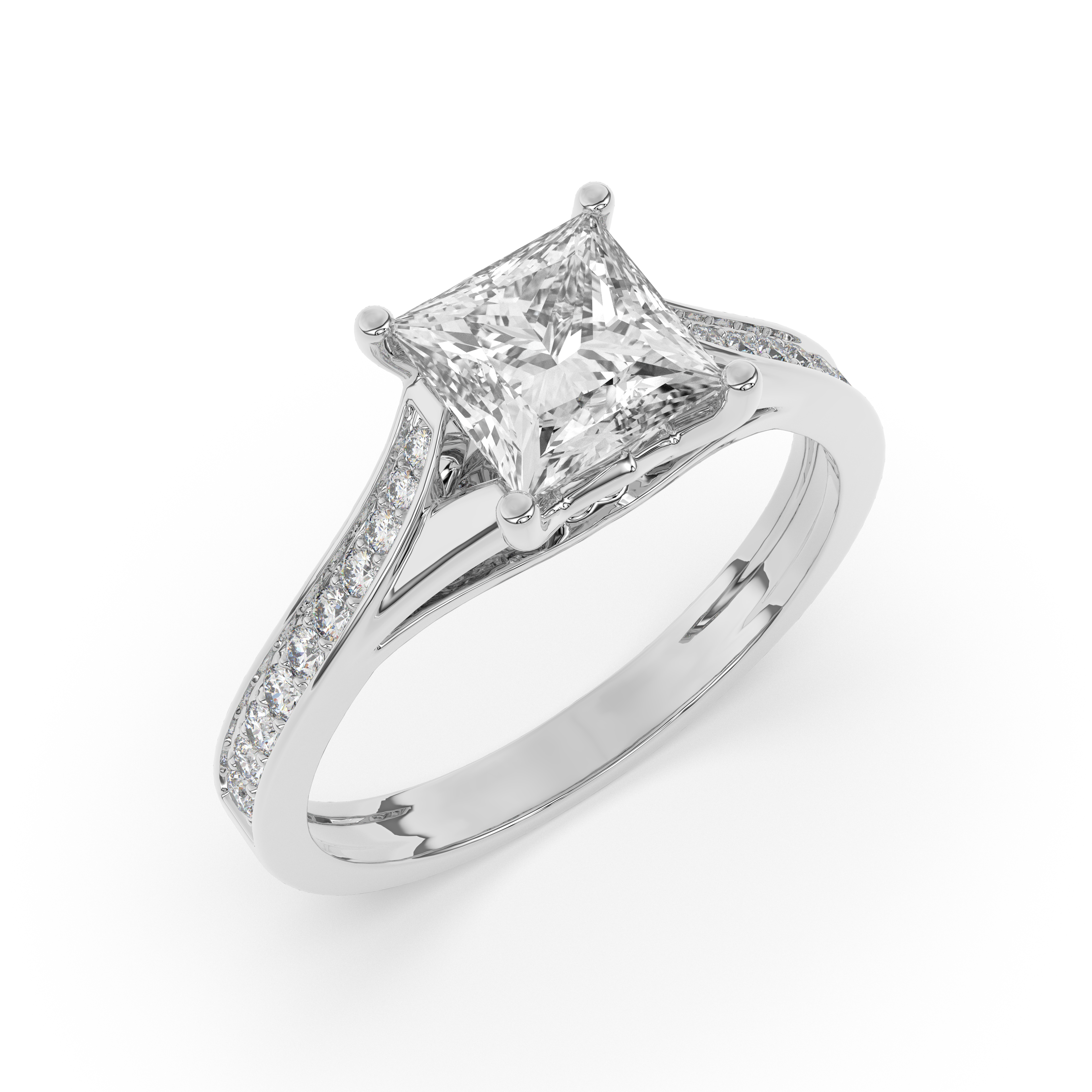 1.03 CARAT Square Moissanite Solitaire with Side Accents Engagement Ring in 14K Yellow Gold Plated