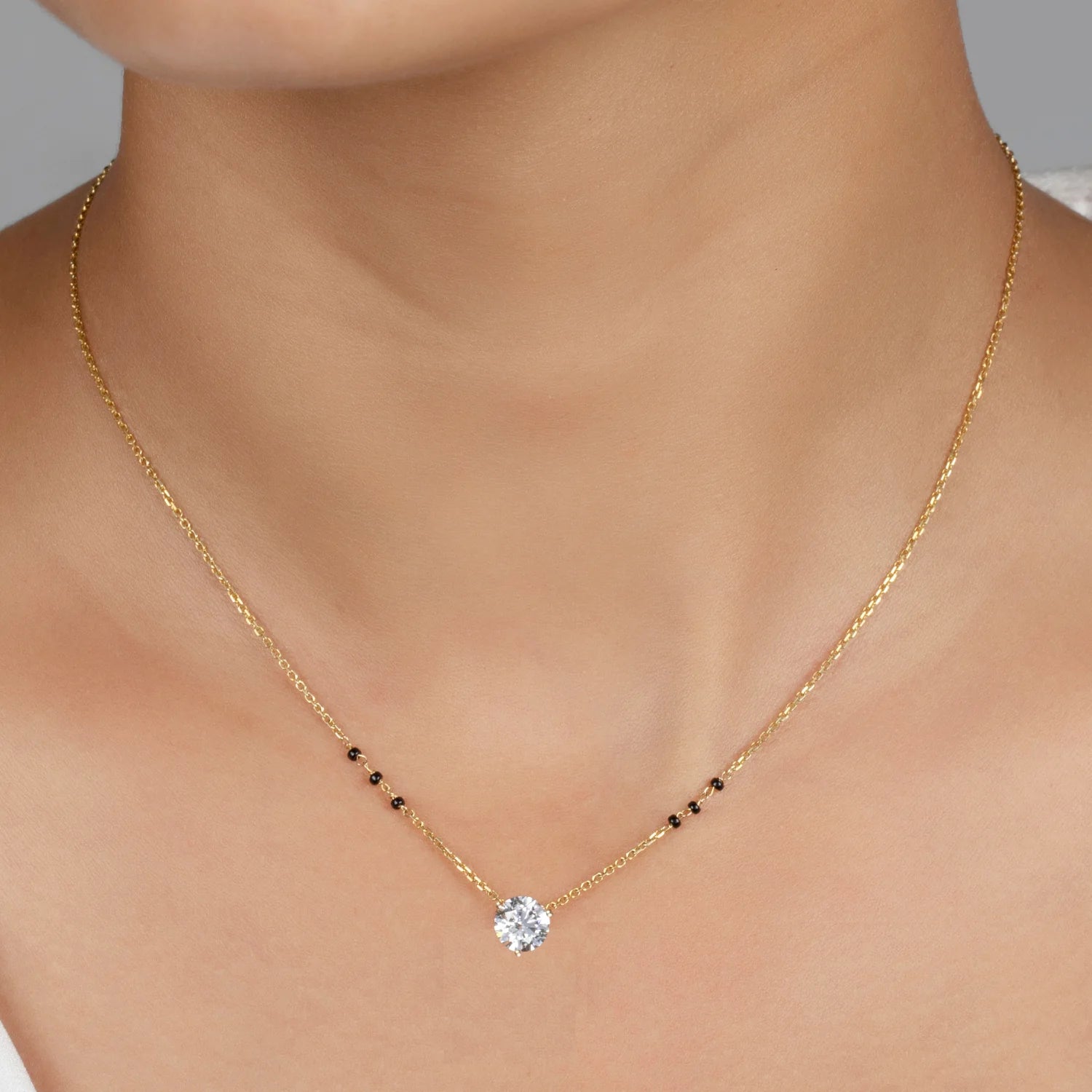 Round Moissanite Solitaire Mangalsutra - 1 CARAT in 14K Yellow Gold Plated