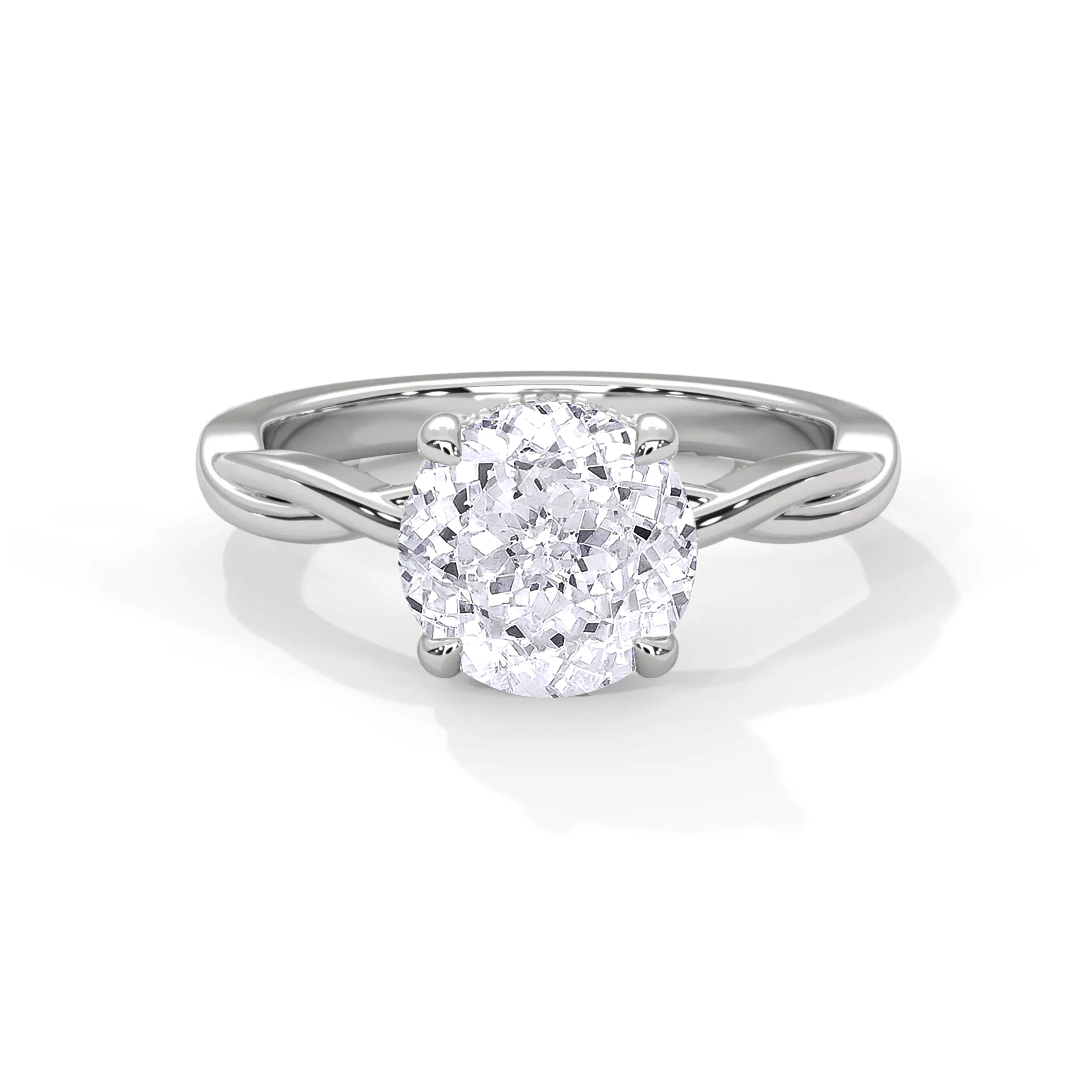 1.1 CT Round Portuguese Cut Moissanite Infinity Twist Solitaire Engagement Ring in 925 Sterling Silver
