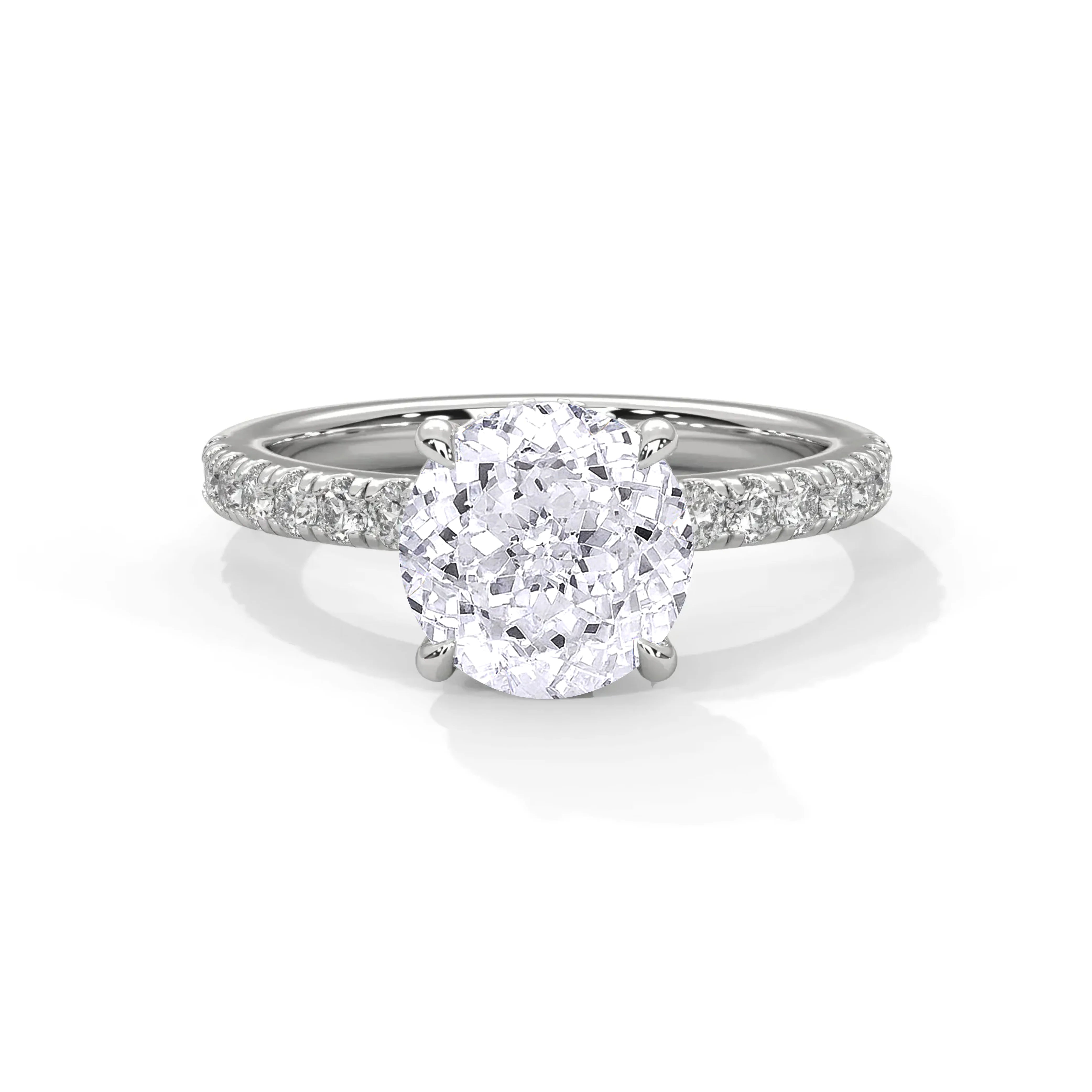 1.2 CT Round Portuguese Cut Moissanite Solitaire Engagement Ring with Pavé Band in 925 Sterling Silver