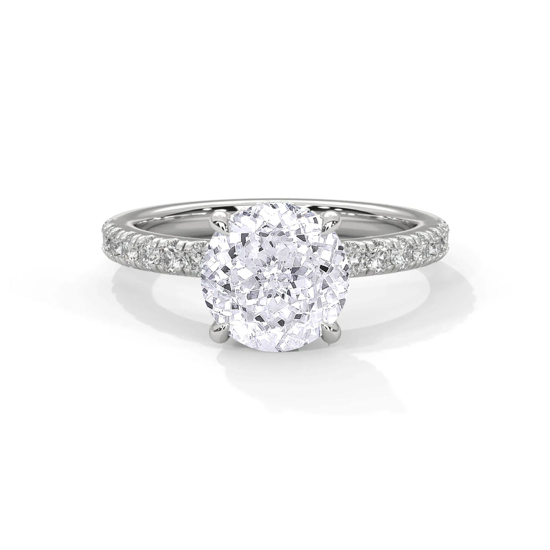 1.2 CT Round Portuguese Cut Moissanite Solitaire Engagement Ring with Pavé Band in 925 Sterling Silver
