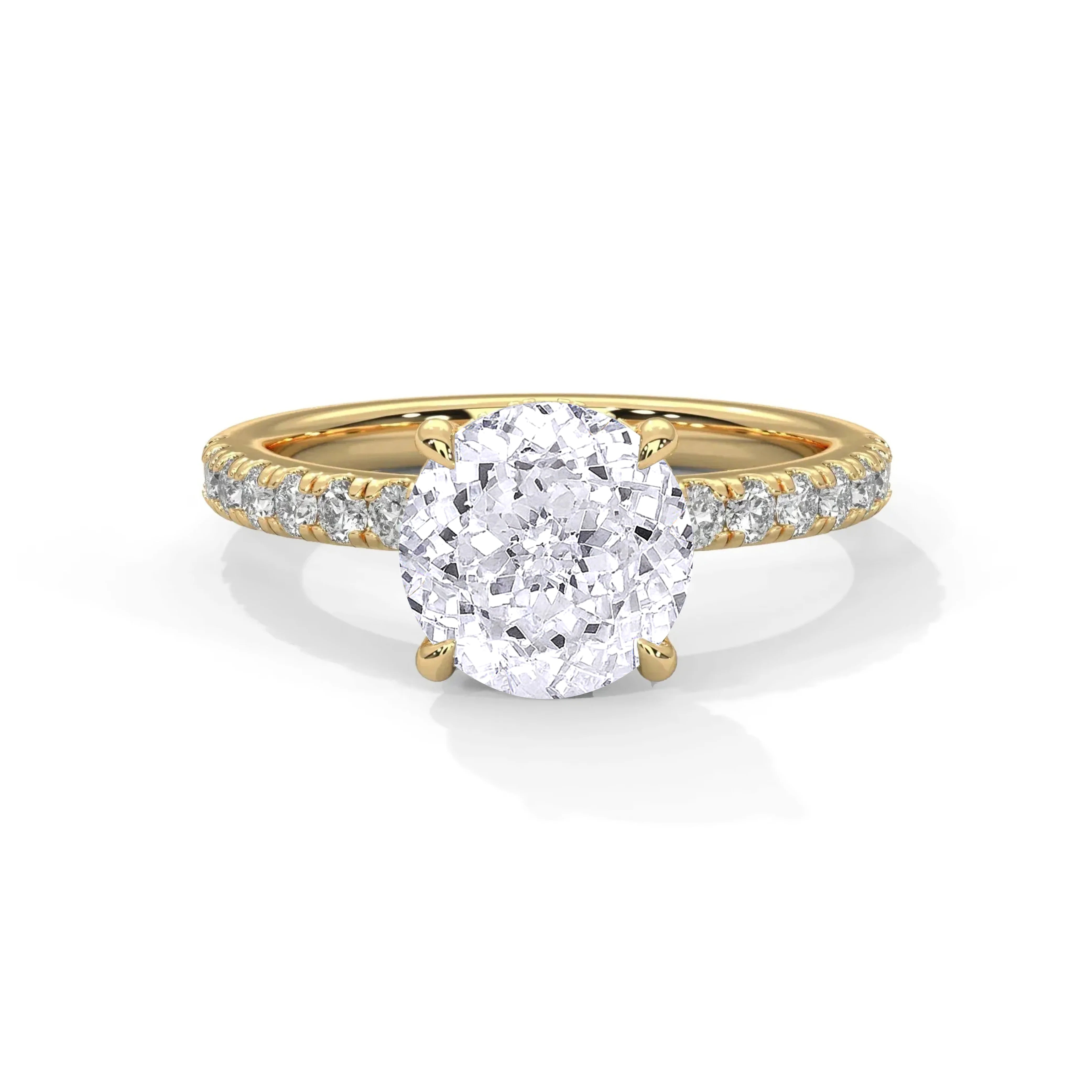 1.2 CT Round Portuguese Cut Moissanite Solitaire Engagement Ring with Pavé Band in 925 Sterling Silver