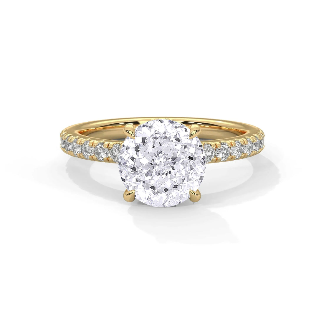 1.2 CT Round Portuguese Cut Moissanite Solitaire Engagement Ring with Pavé Band in 925 Sterling Silver