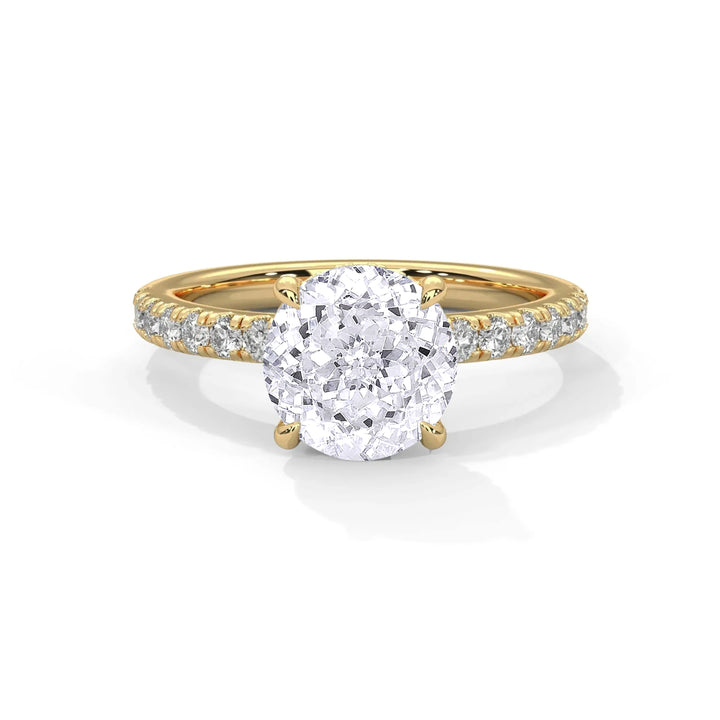1.2 CT Round Portuguese Cut Moissanite Solitaire Engagement Ring with Pavé Band in 925 Sterling Silver