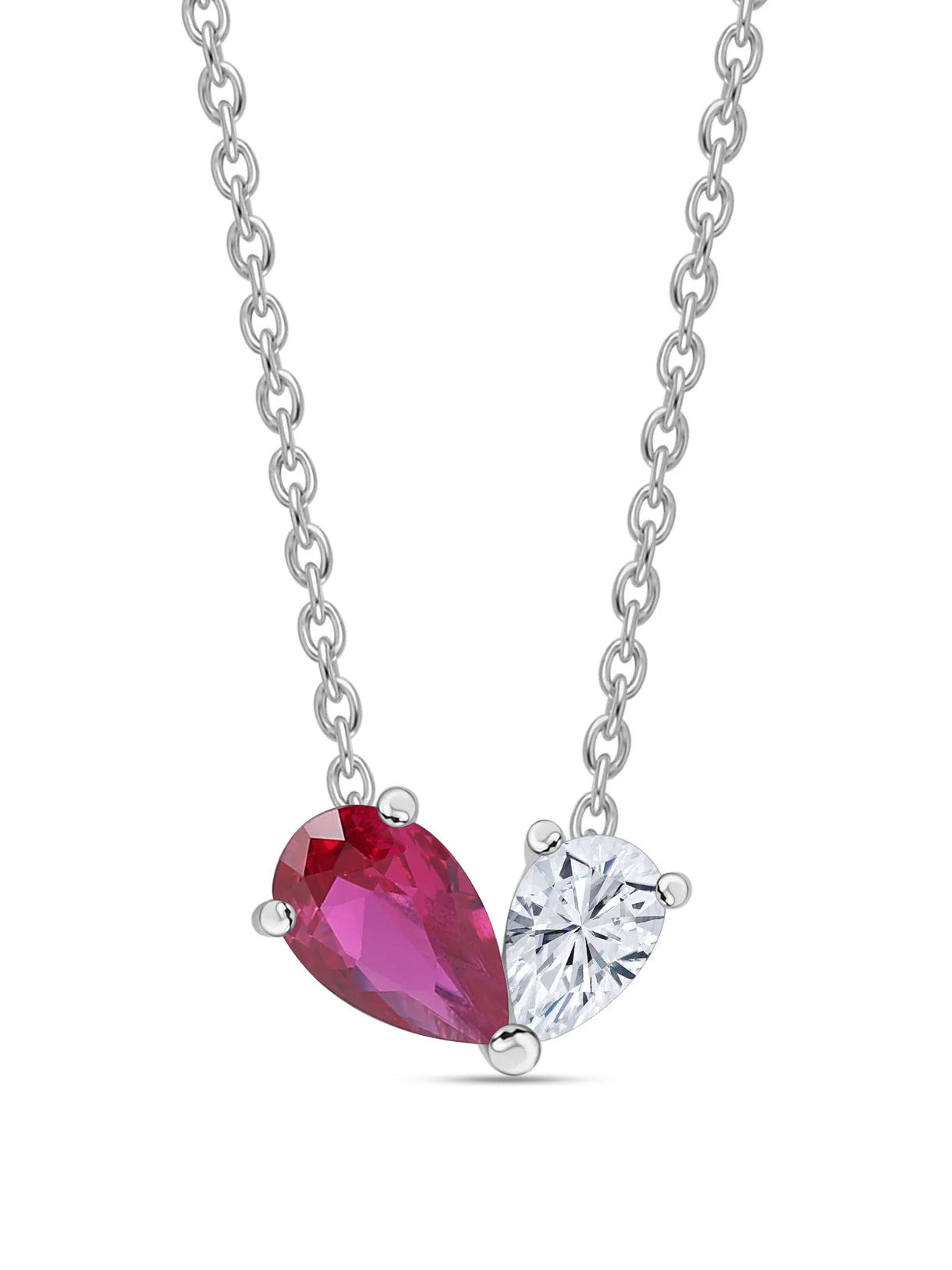 Toi Et Moi Blush Colour Stone with 1 carat Moissanite Pear Necklace