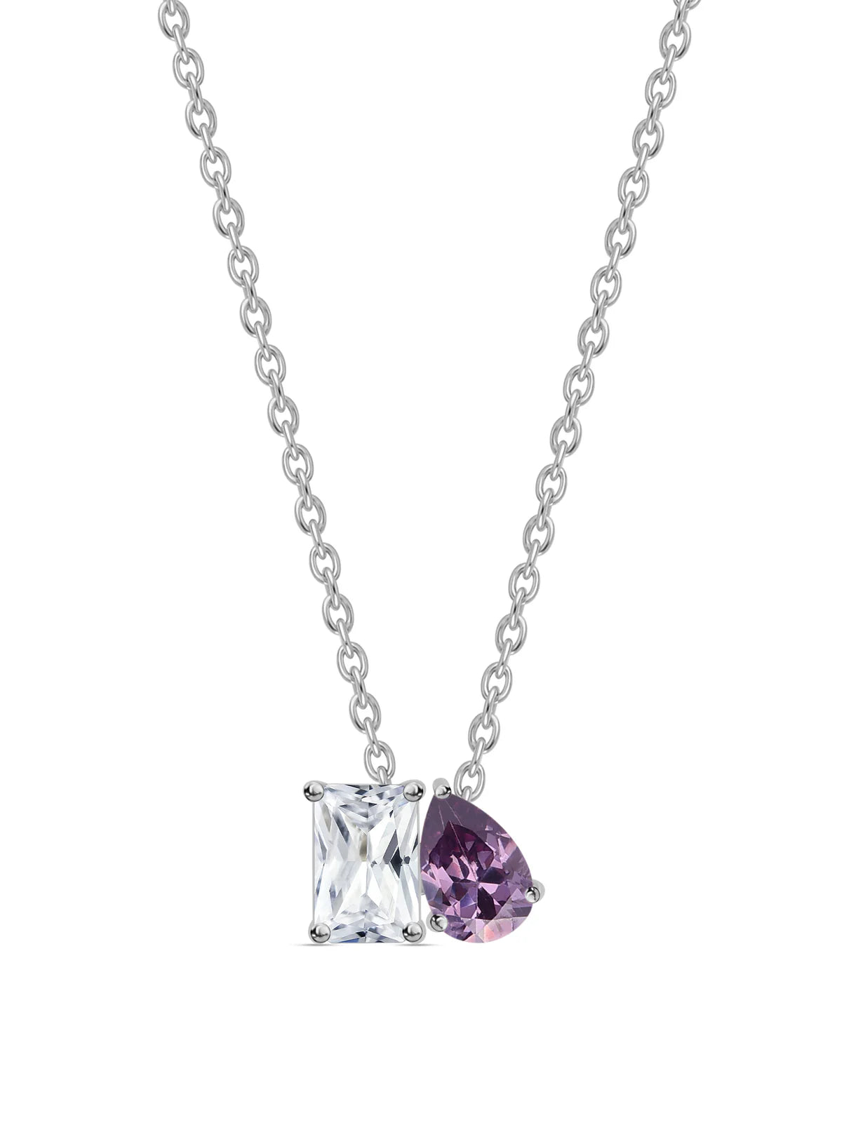 Toi et Moi 1 carat Moissanite Emerald-Cut and Pear-Shaped Necklace with chain