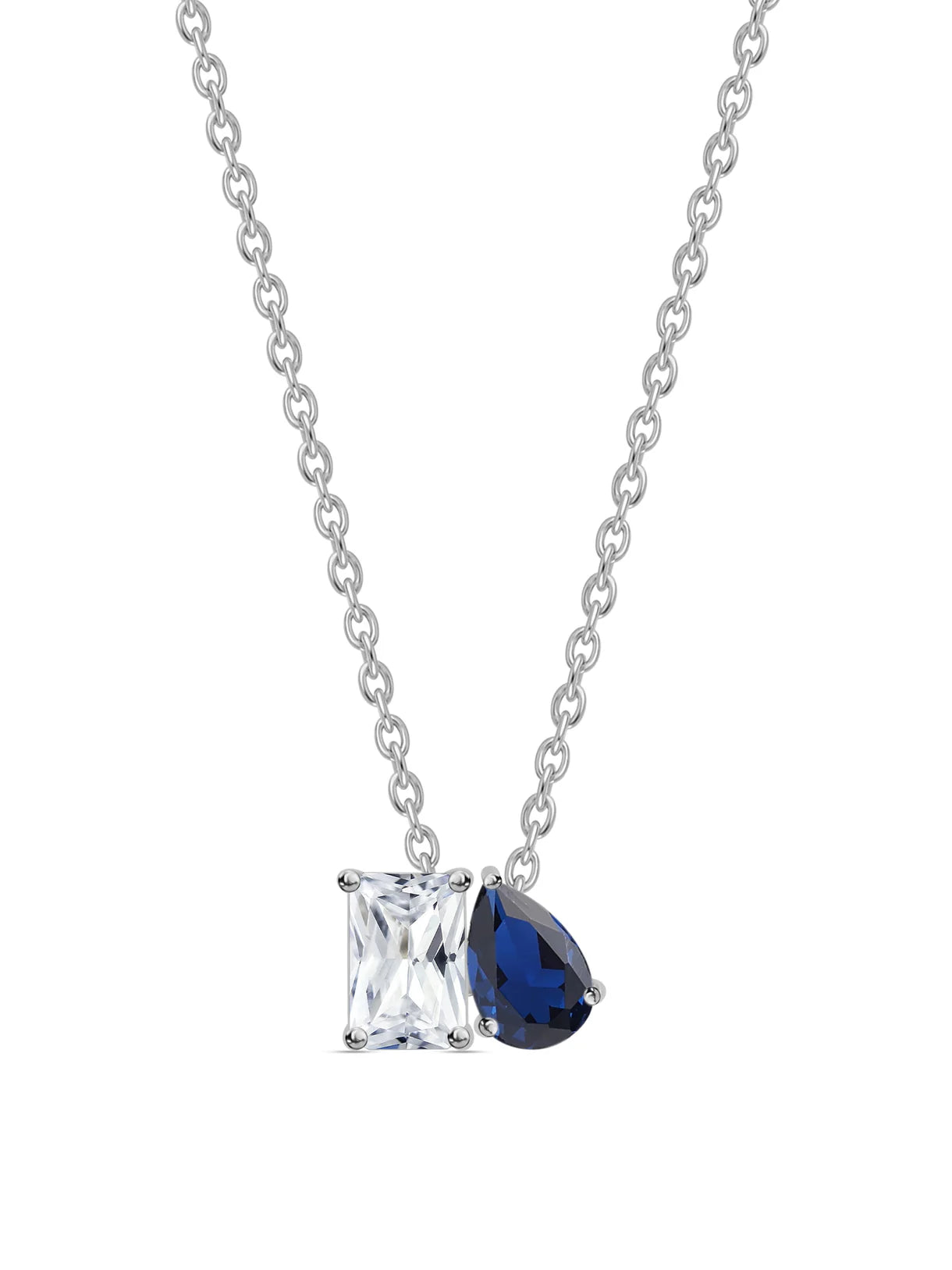 Toi et Moi 1 carat Moissanite Emerald-Cut and Pear-Shaped Necklace with chain