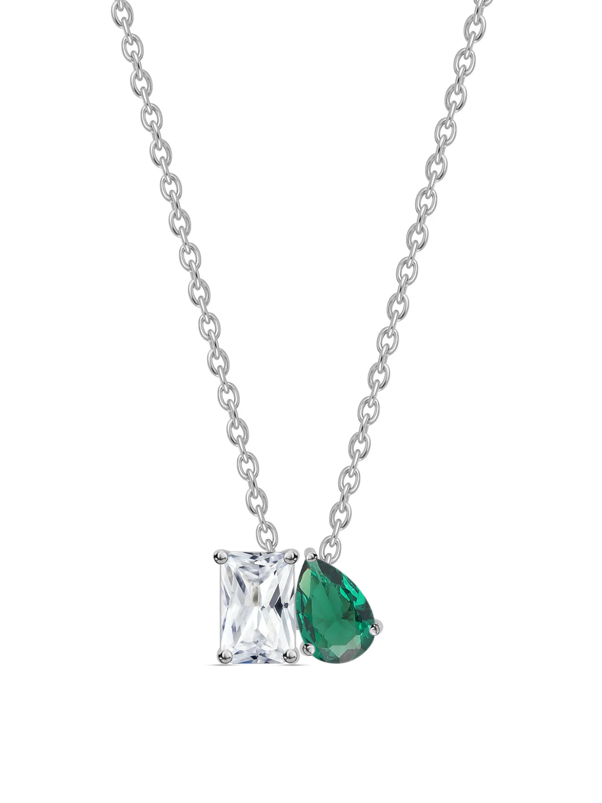 Toi et Moi 1 carat Moissanite Emerald-Cut and Pear-Shaped Necklace with chain