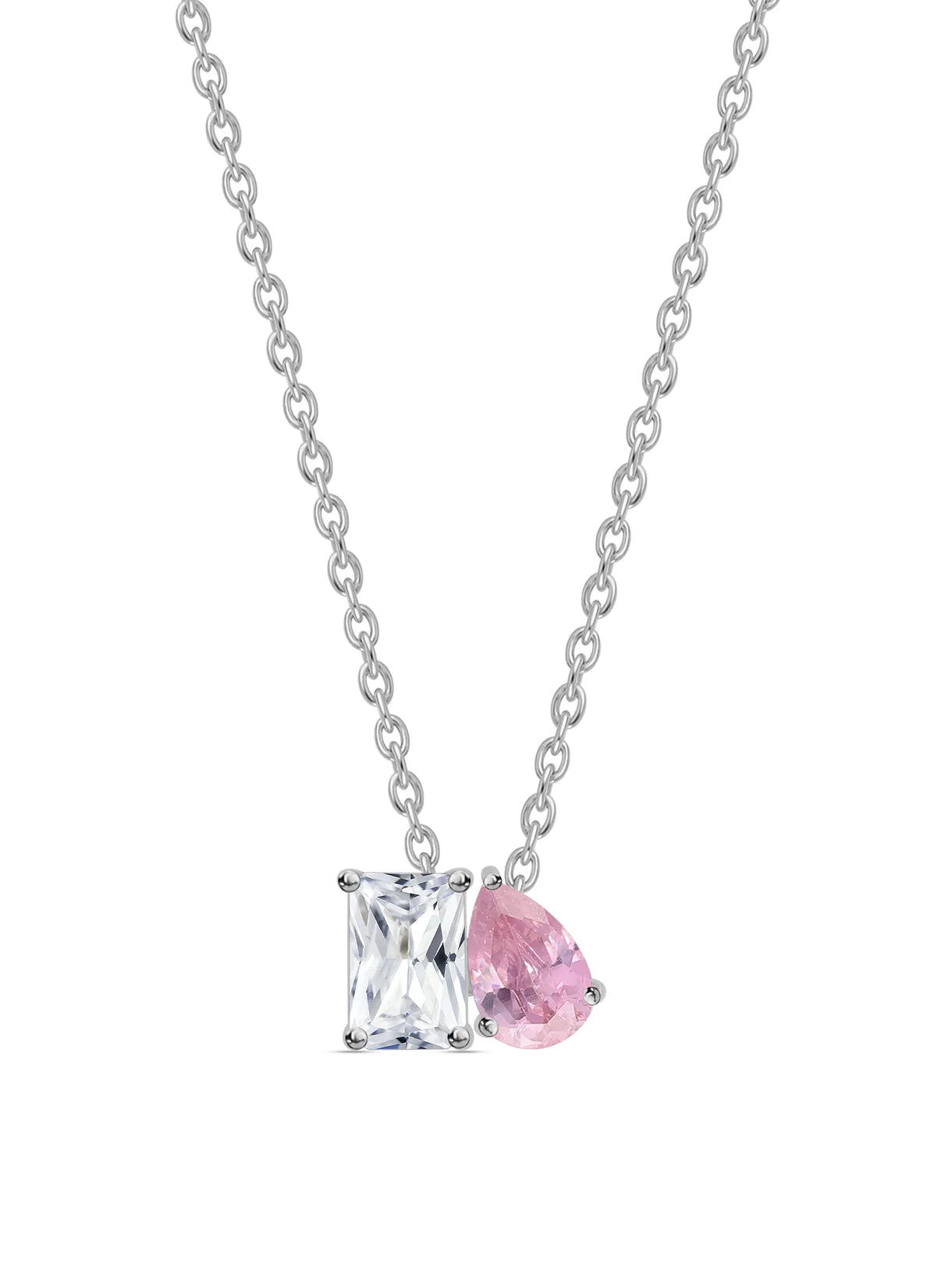 Toi et Moi 1 carat Moissanite Emerald-Cut and Pear-Shaped Necklace with chain