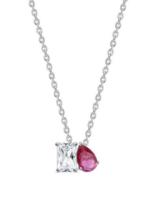 Toi et Moi 1 carat Moissanite Emerald-Cut and Pear-Shaped Necklace with chain