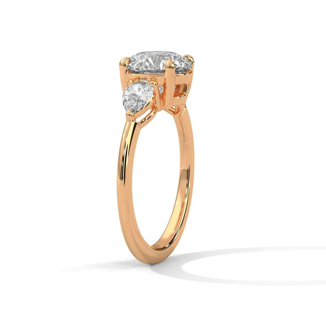 1.50 CT Round Portuguese Cut Moissanite Three Stone Engagement Ring with Pear Side Stones in 925 Sterling Silver
