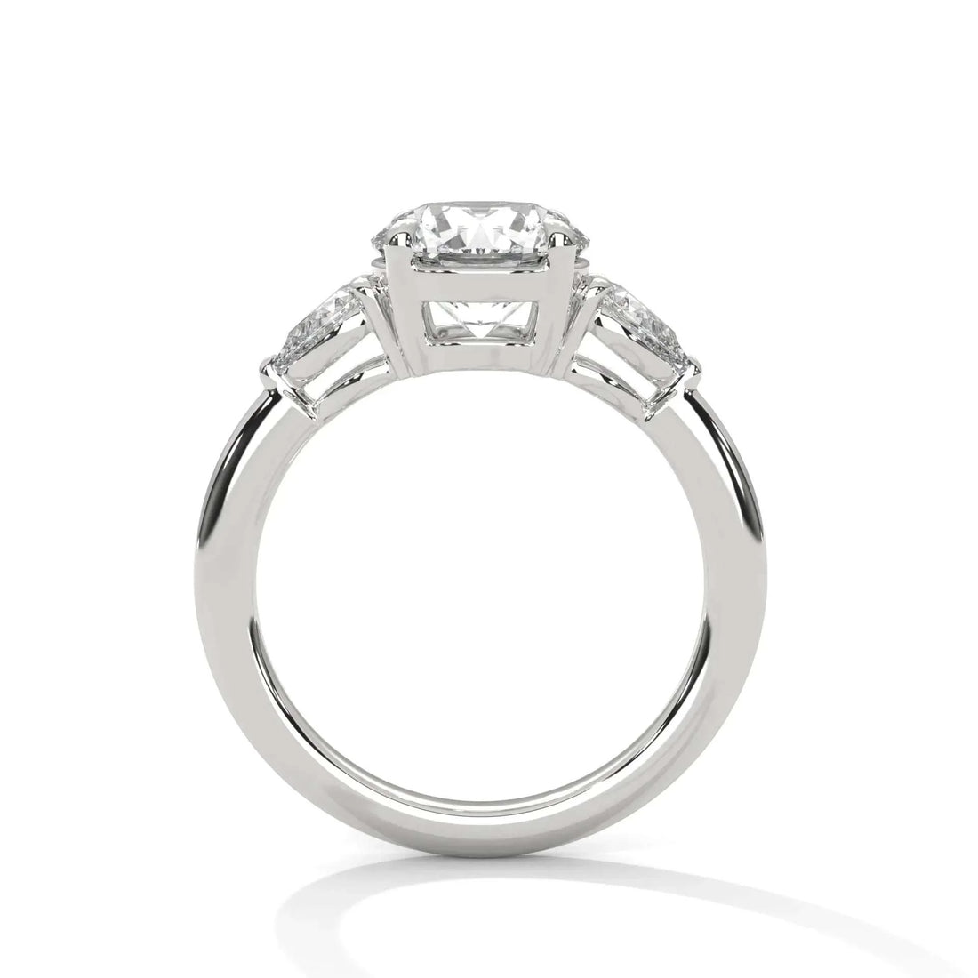 1.50 CT Round Portuguese Cut Moissanite Three Stone Engagement Ring with Pear Side Stones in 925 Sterling Silver