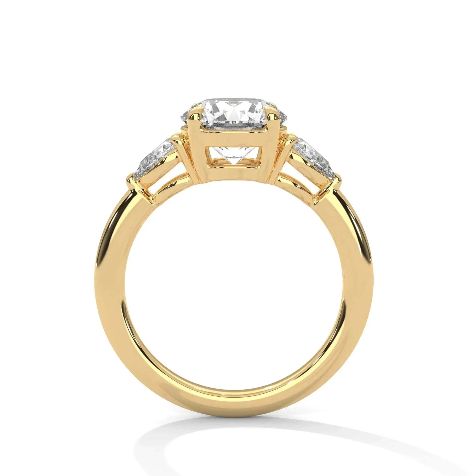 1.50 CT Round Portuguese Cut Moissanite Three Stone Engagement Ring with Pear Side Stones in 925 Sterling Silver